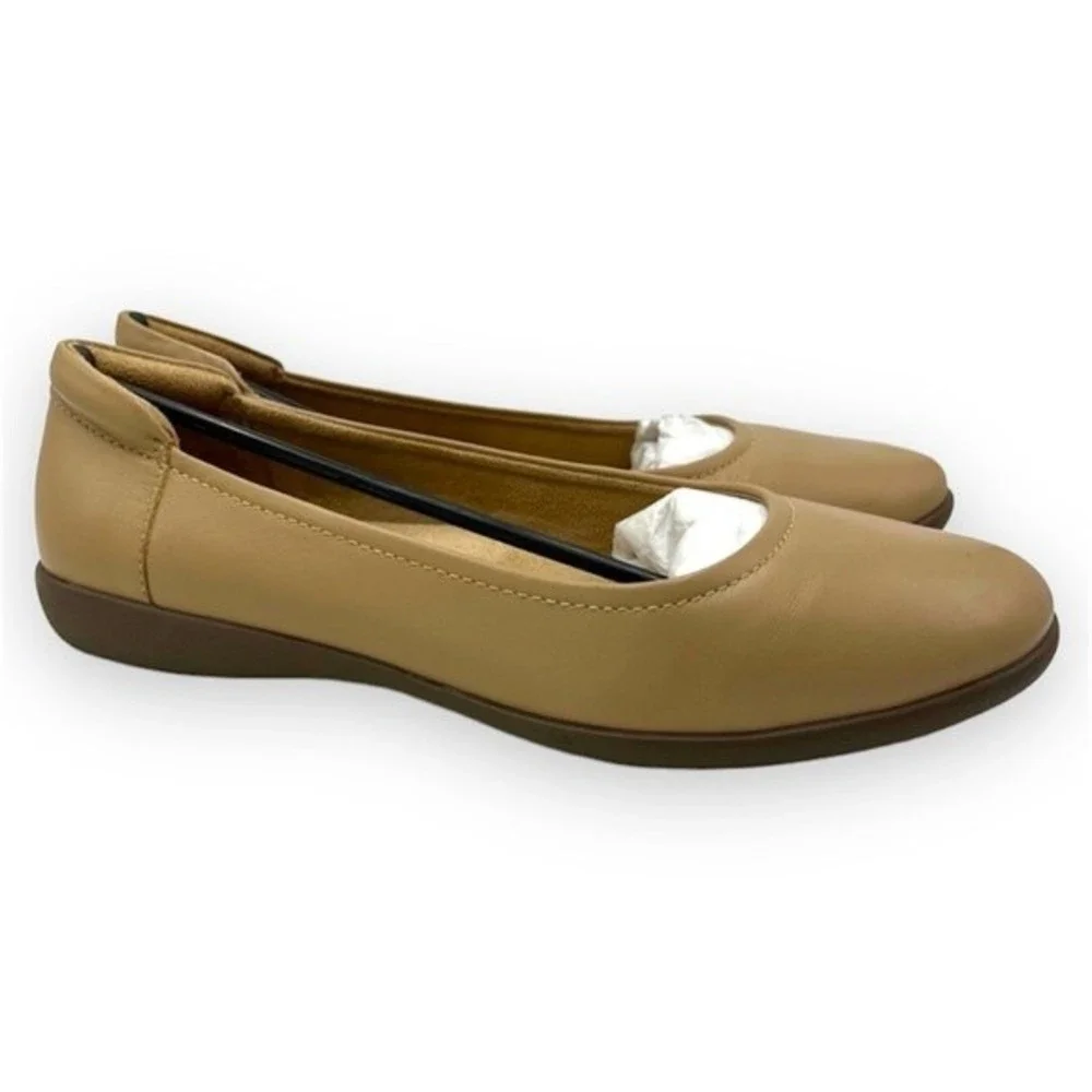 Naturalizer Womens Size 10 Flexy‎ Nude Tan Leather Slip On Ballet Flats Shoes